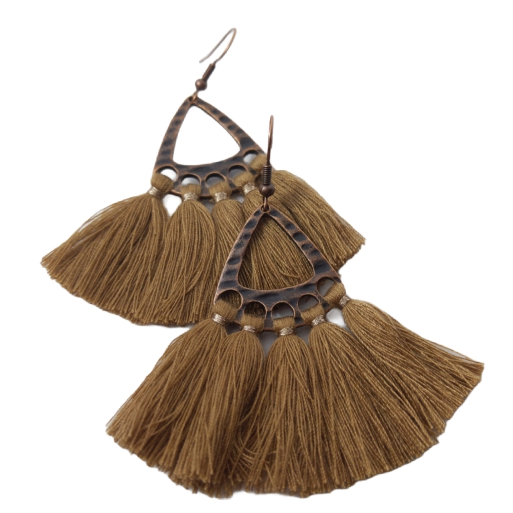 Bronze Tan Tassel Earrings